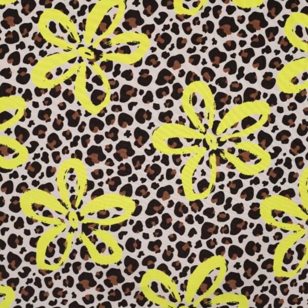 French Terry print med leopard og blomster i bomuld/lycra, 235 g/m²