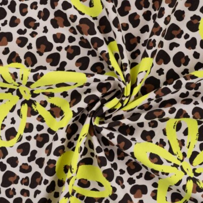 French Terry print med leopard og blomster - Billede 3