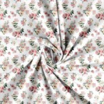 Patchwork stof med lyserøde blomster - hvid
