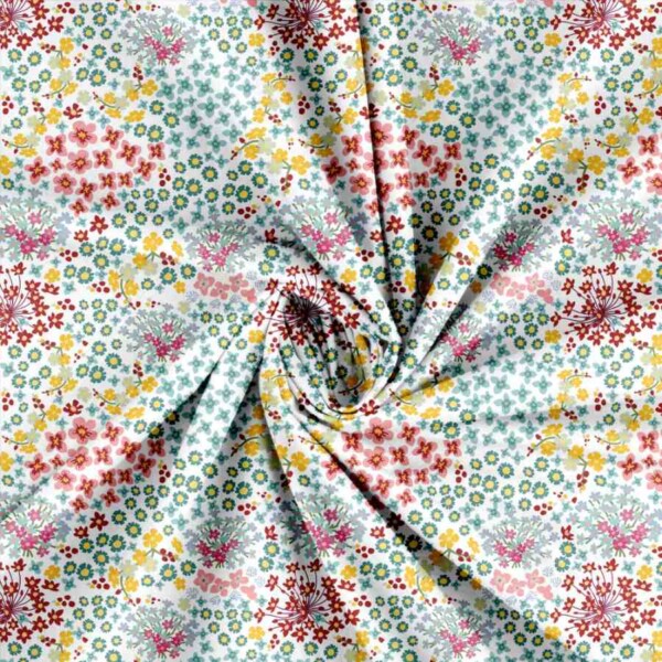 Patchwork stof med flotte blomster multi 1 i 100% bomuld 145 g/m²