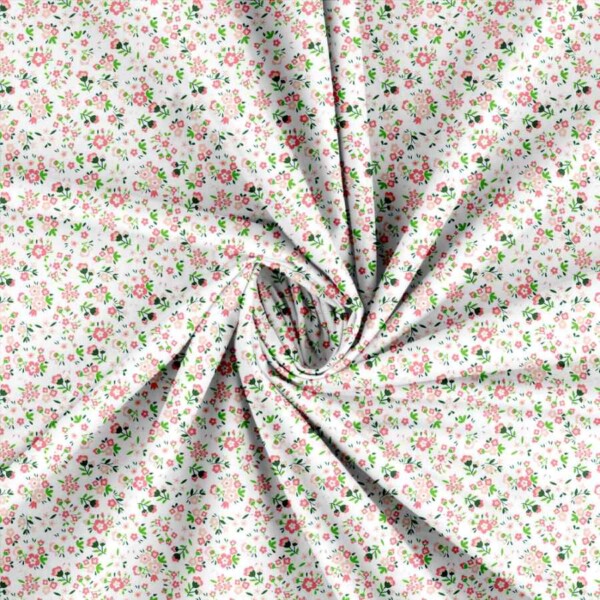 Patchwork stof med små blomster - hvid i 100% bomuld, 145 g/m²