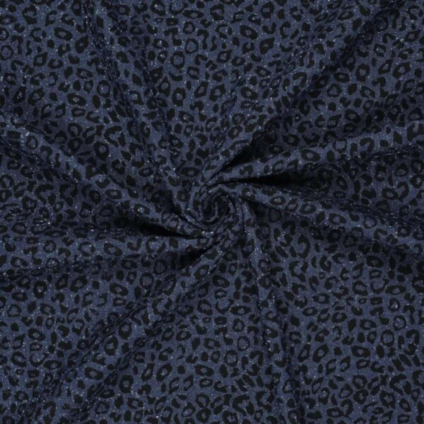 22074695_1-Denim Punched Animal Dark Blue Denim Jacquard leopard - mørk