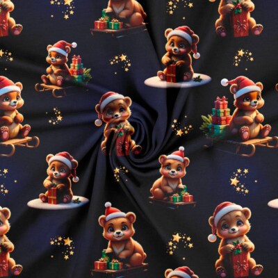Jersey print with cute Christmas bears - navy - Image 2
