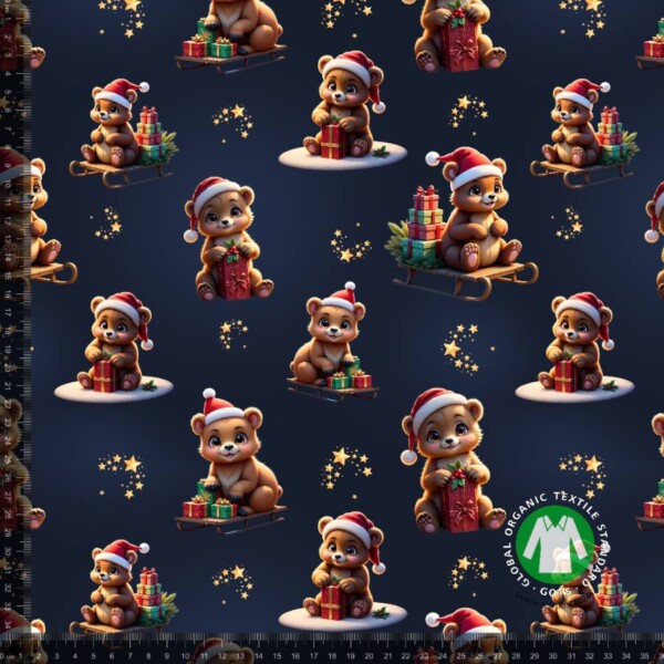 Jersey print med søde julebjørne navy digitalprint jersey stof 220 g/m²