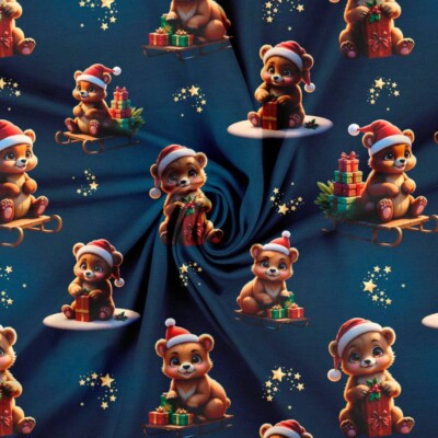 Jersey print with cute Christmas bears - dark petrol - Image 2