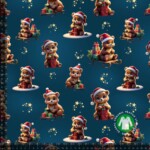 Jersey print with cute Christmas bears - denim