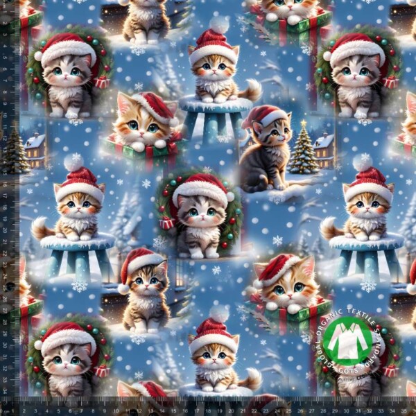 Jersey print med søde julekatte digitalprint jersey stof 220 g/m²