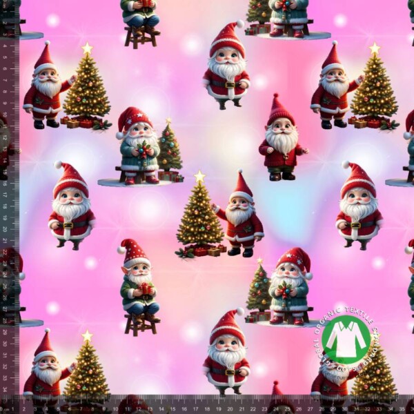 CUTE GNOMES 2_with_rulers Jersey print with cute Christmas elves - pink