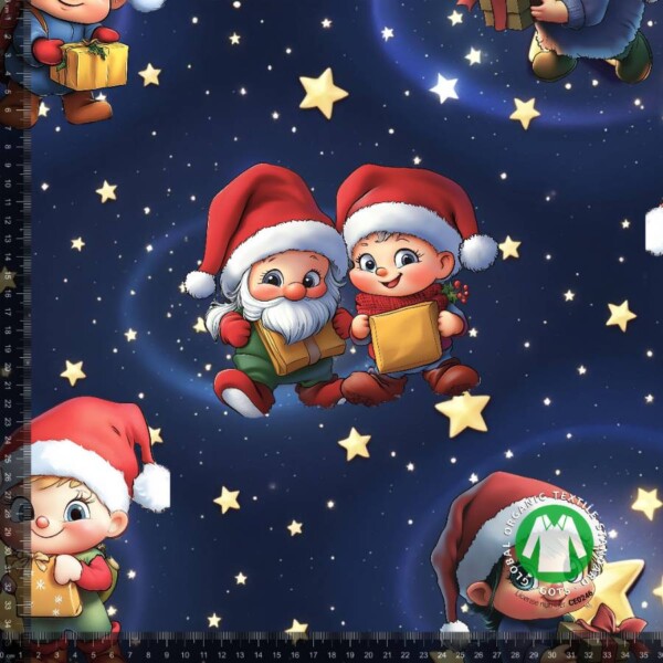 CUTE GNOMES V1_with_rulers Jersey print med søde nisser på stjernehimmel