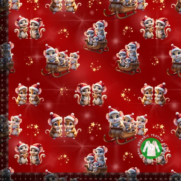 CUTE MICE 1_with_rulers Jersey print med søde julemus - rød