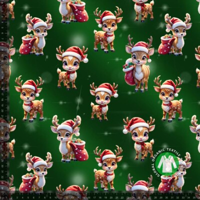 Jersey print with cute Christmas reindeer - green