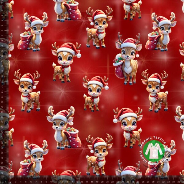 CUTE REINDEER V4_with_rulers Jersey print with cute Christmas reindeer - red