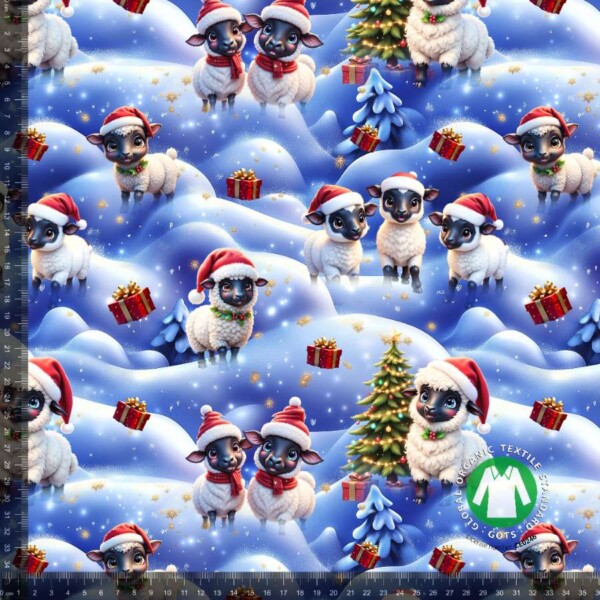 CUTE SHEEPS V2_with_rulers Jersey print med søde jule får - sne landskab