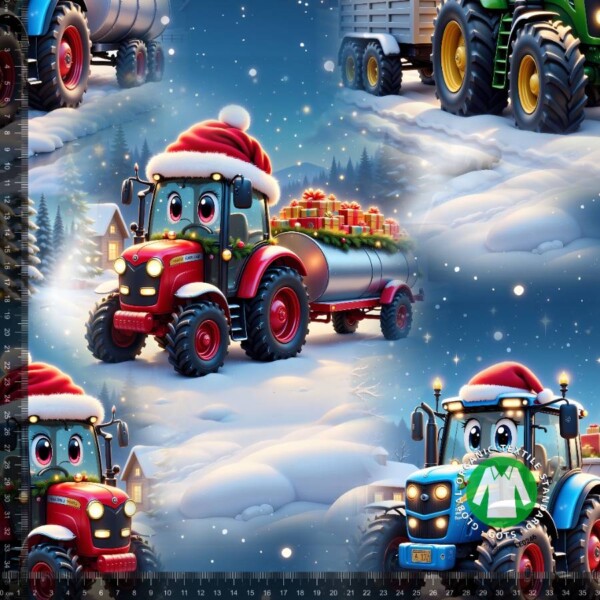 CUTE TRACTOR V2_with_rulers Jersey print med søde jule traktorer