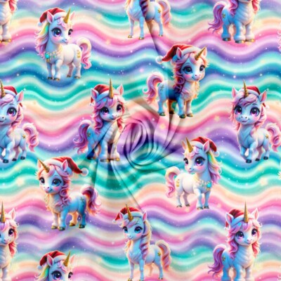 Jersey print med søde jule enhjørninger - multi pastel - Billede 2