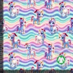 Jersey print med søde jule enhjørninger - multi pastel