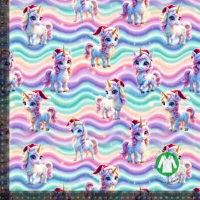 Jersey print med søde jule enhjørninger - multi pastel