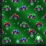 Jersey print with Christmas tractors - green