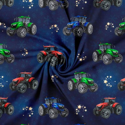 Jersey print with Christmas tractors - navy - Image 2