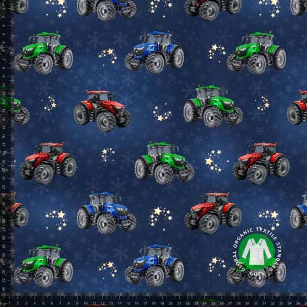 Christmas Tractors V3_with_rulers Jersey print with Christmas tractors - navy