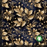 Jersey print with Christmas leaves in gold