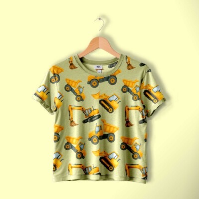 Jersey print med søde arbejdsmaskiner - grøn - Image 4