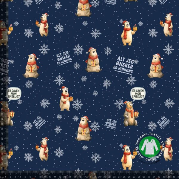 FUNNY BEARS WITH SNOW (NAVY)_with_rulers French Terry with funny Christmas bears - navy