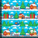 French Terry med jule pixel landskab