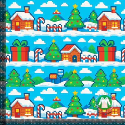 French Terry med jule pixel landskab