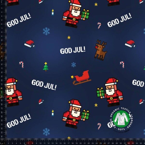 French Terry med "GOD JUL" print i navy, 235 g/m²