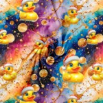 Color splash jersey med rubber ducks og nissehuer - motivdetalje