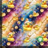 Jerseyprintti rubber duckseilla ja tonttulakeilla - color splash, digiprintti 220 g/m²