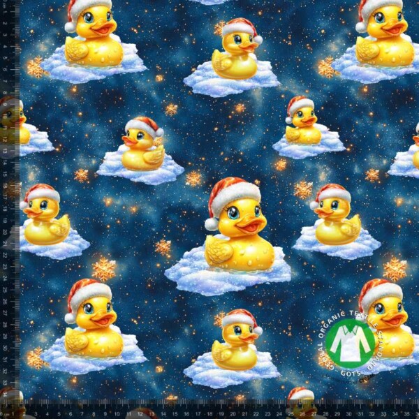 Jersey print med rubber ducks og nissehuer - stjernehimmel, digitalprint jersey stof