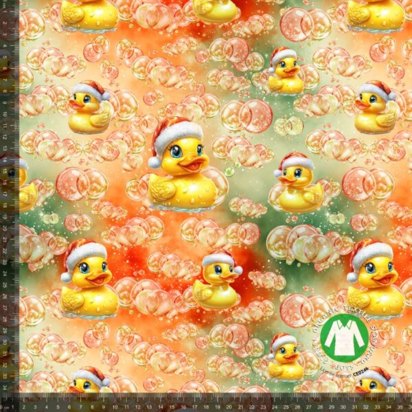 Jersey print med rubber ducks og nissehuer - bobler, digitalprint jersey stof