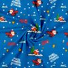 Close-up of flying Santa motif on blue french terry with loops