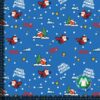 French terry fabric with flying Santa print in blue, 235 g/m²