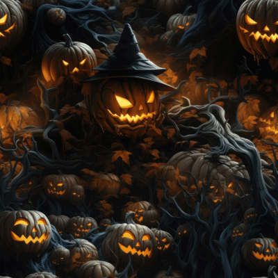 French Terry - Halloween græskar med lys