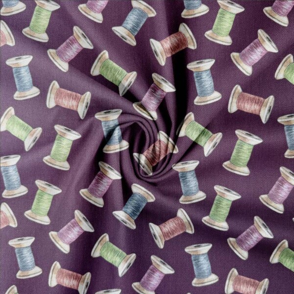 Detail of canvas print with sewing thread on woven half panama