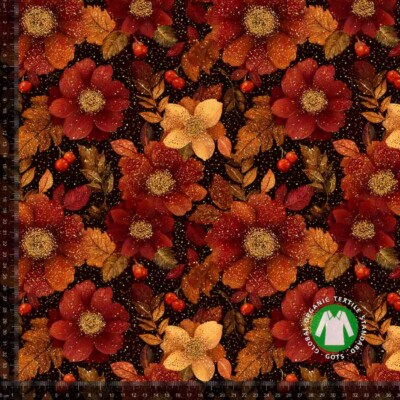 Jersey Print - Efterårs blomster med glitter - Billede 1