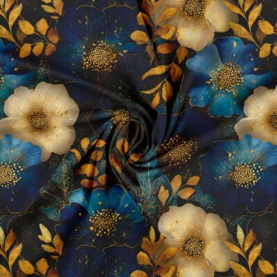 Jersey Print - Siniset ja kultaiset kukat