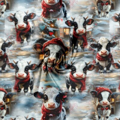 Jersey print with Christmas black and white cows - Image 2