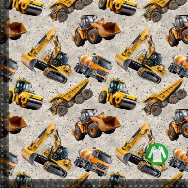 Jersey print med seje grave maskiner - beton, digitalprint jersey 220 g/m²