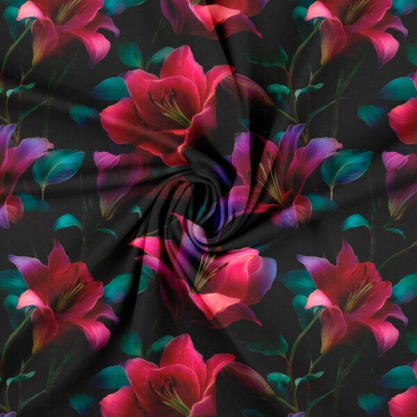 Lilja-detalji digiprintti-jerseyssä, puuvilla/lycra