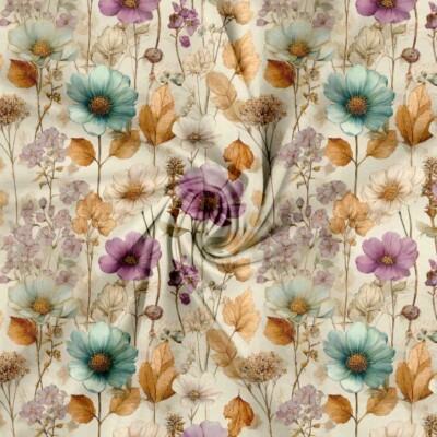 Jersey Print - Autumn garden with pastel flowers