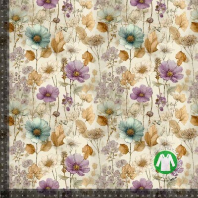 Jersey Print - Autumn garden with pastel flowers