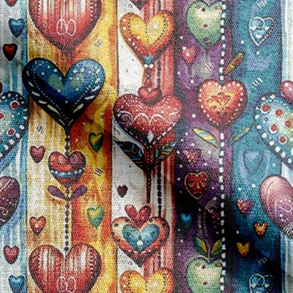 Gobelin - Rainbow hearts jacquardvævet stof 140 cm bred