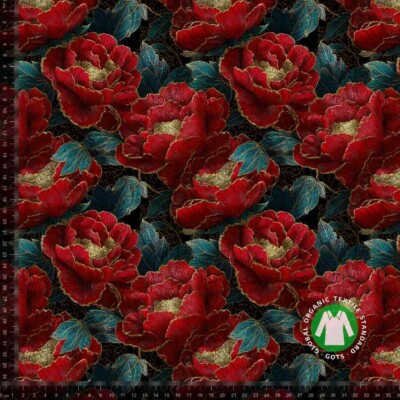 Jersey Print - Røde og guld roser