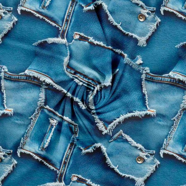 Jeans look motiv på bomuldsjersey med lycra Oekotex 100