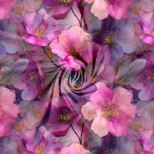 Jersey print - Lyserøde og guld blomster