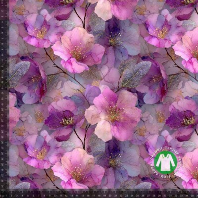 Jersey Print - Lyserød og guld blomster - Billede 1